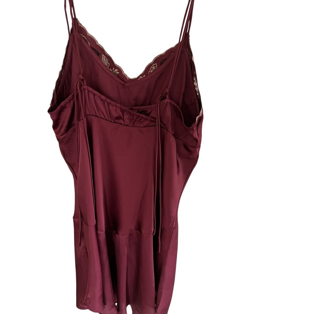 Intimately Free People Slip Dress M Babydoll Satin Burgundy Embroidery Festival